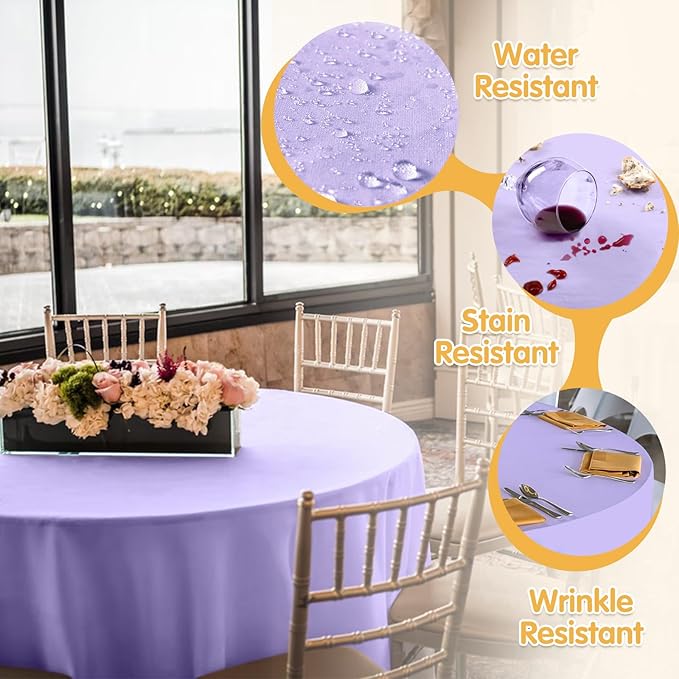 BRILLMAX 6 Pack Lavender 70 Inch Round Tablecloths Fit 30" to 54" Tables - Image 3