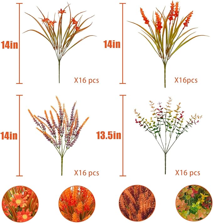 64 Pcs Outdoor Fall Flowers UV Resistant Faux Fall Plants - Image 3