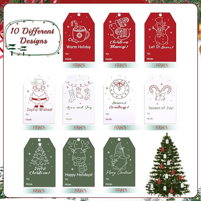 100PCS Christmas Gift Tags 10 Styles Merry Christmas Gift Tags - Image 4