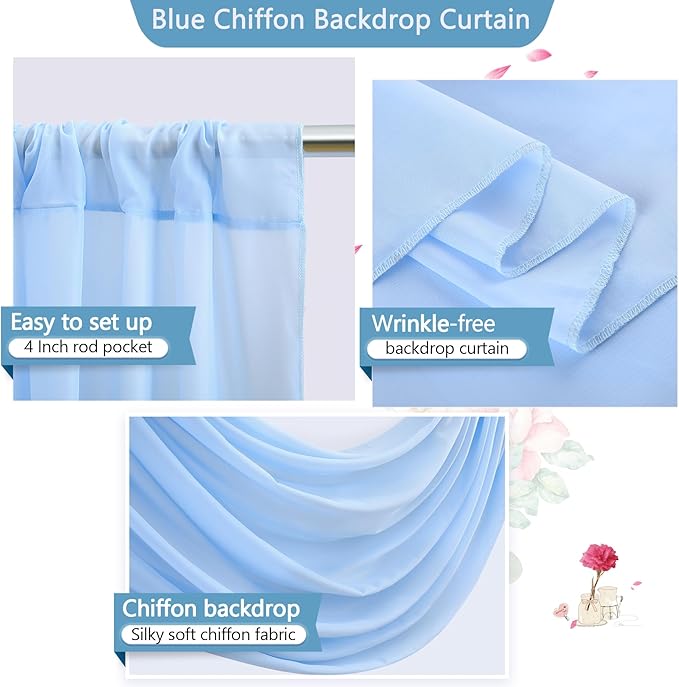 PARTISKY 10ftx10ft Blue Chiffon Sheer Backdrop Curtains, Wrinkle-Free Wedding - Image 4