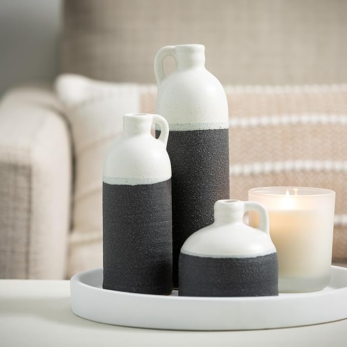 Sullivans Jug Vase Set, Two Tone White and Grey Texture Farmhouse Decor - Image 6