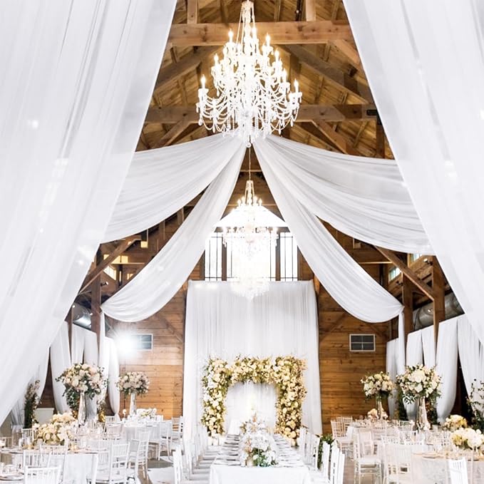4 Panels White Ceiling Drapes 5ftx20ft Wedding Ceiling Drapes Chiffon Fabric by fani