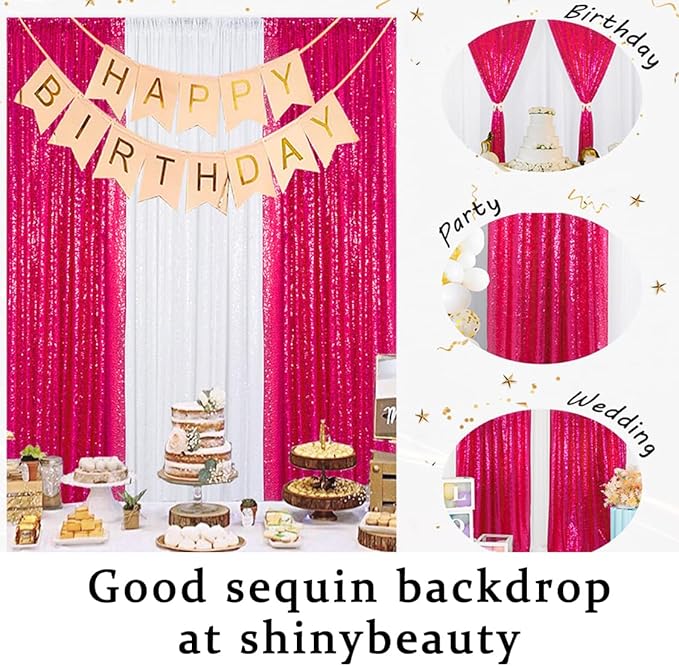 ShinyBeauty Hot Pink Sequin Glitter Photography Backdrop Curtain 4ft x10ft - Image 6