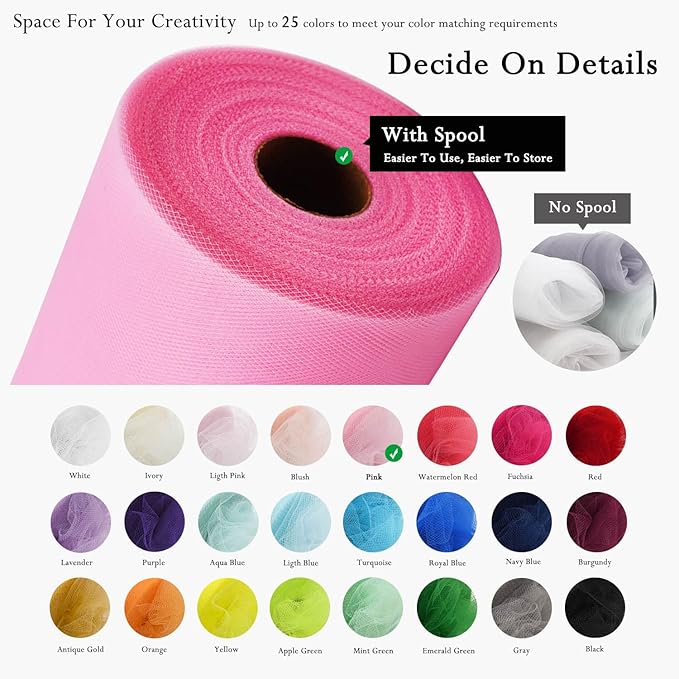 Pink Tulle Fabric Rolls 54 Inch by 40 Yards Tulle Bolt Spool - Image 2