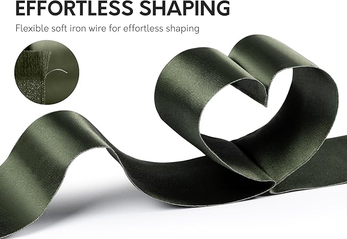 Moss Green Satin Ribbon Double-Faced Wired Ribbons - Image 3