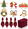 KPOSIYA 12PCS Christmas Napkin Rings Set of 6 and 6pcs Red Napkins Cloth by KPOSIYA