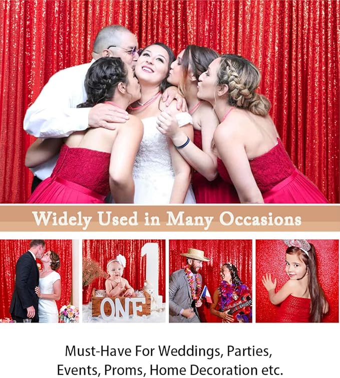 ShinyBeauty Sequin Curtains 2 Panels Red 2FTx8FT Sequin Photo Backdrop Red - Image 5