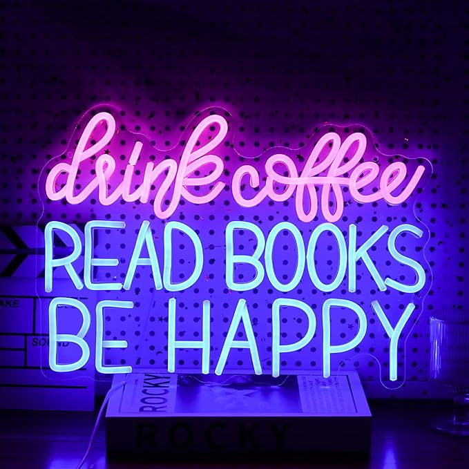 Drink Coffee Read Books Be Happy Neon Sign USB Powered Led Read Books Neon Light by LIUOZHTEALEDNEONSIGN