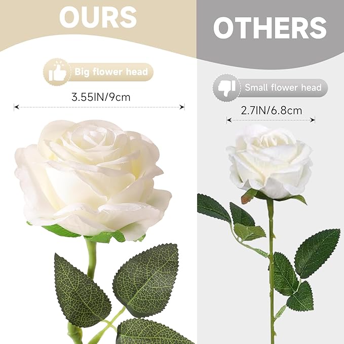 Tifuly White Roses Artificial Flowers -12 pcs Realistic Single Long Stem Fake - Image 7