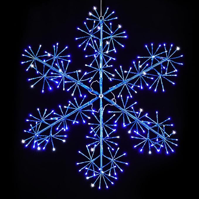 30’’ Christmas Snowflake Lights Outdoor, Pre-lit 240Pcs Blue LEDs Hanging Blue - Image 2