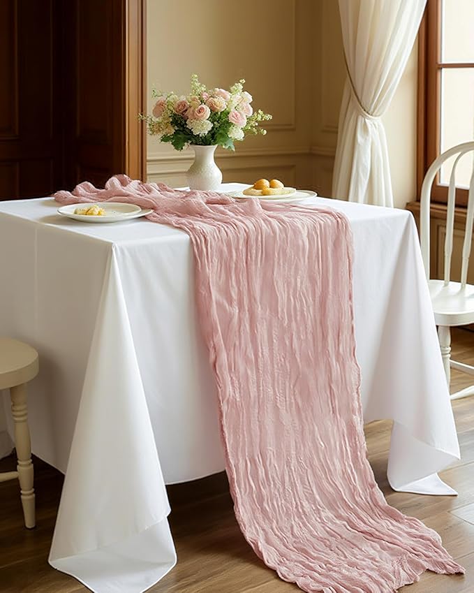 Pink Cheesecloth Table Runner 120 Inch, Dusty Pink Boho Rustic Gauze 10 FT - Image 2
