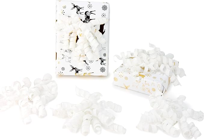 6" Metallic Glitter White Self Adhesive Curly Ribbon Gift Wrap Bows - Image 5