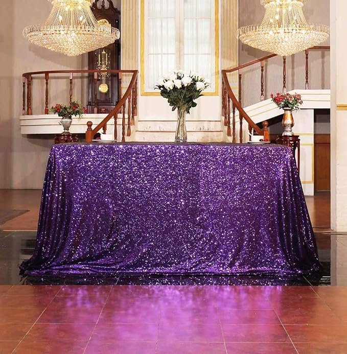 SquarePie Sequin Tablecloth 60 x 102 Inch Purple Sparkly Table Cloth - Image 3