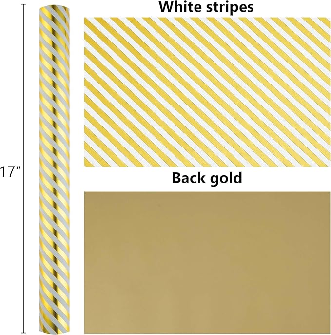 Burymento Platinum Stripe Wrapping Paper, Reversible Gold Gift Wrap - Image 6
