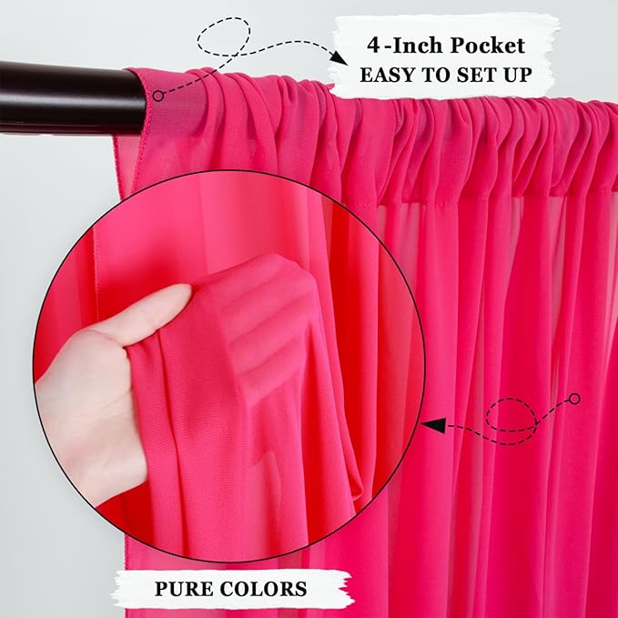 DUOBAO Elegant 20ft Hot Pink Chiffon Wedding Curtains - Image 3
