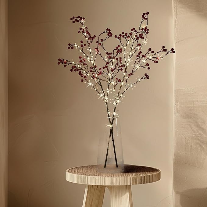 Fudios Lighted Red Berry Branches 80 LED Fairy Lights - Image 7