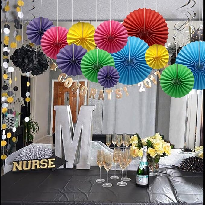 Colorful Hanging Paper Fans Decoration Round Pattern Paper Garlands Set - Image 5