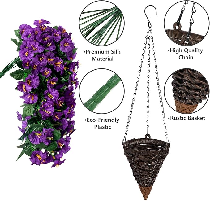 Artificial Faux Hanging Flowers Plants Basket - Image 3