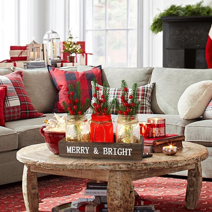 DIYDEC 3PCS Christmas Mason Jars 3*5Inch lighting Painted Xmas Tiered Tray - Image 5