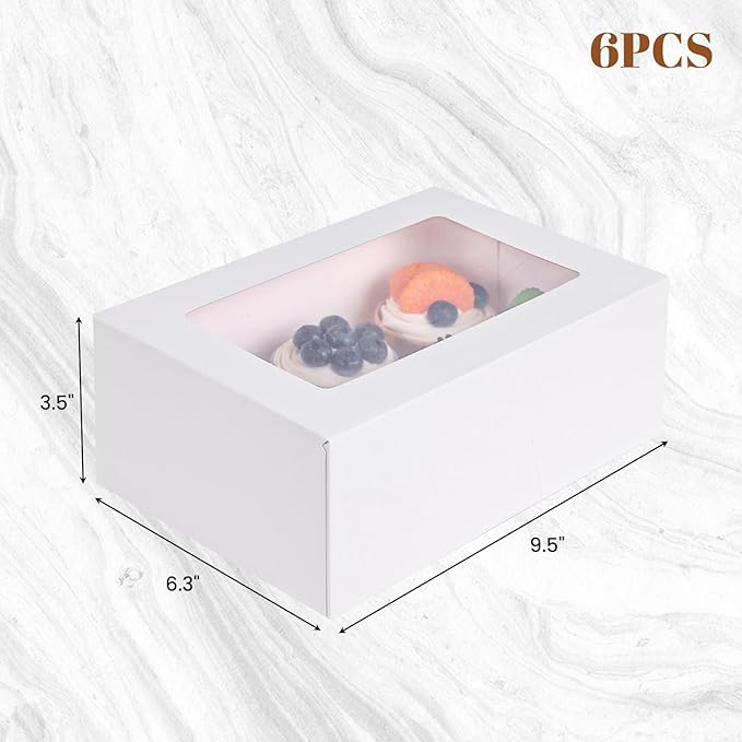 HANSGO 6 Count Cupcake Boxes, Party Supplies 9.5x6.3x3.5 Inch - Image 2