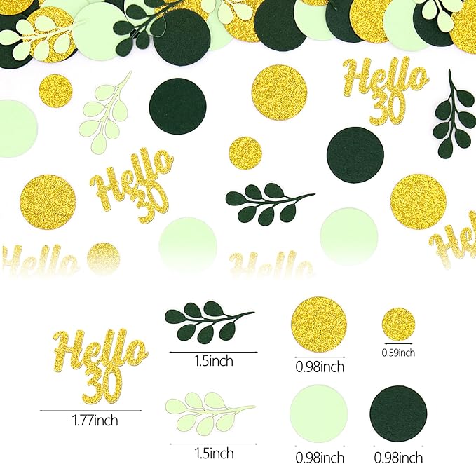 300PC Gold Glitter and Sage Green Happy 30th Birthday Decorations - Image 6
