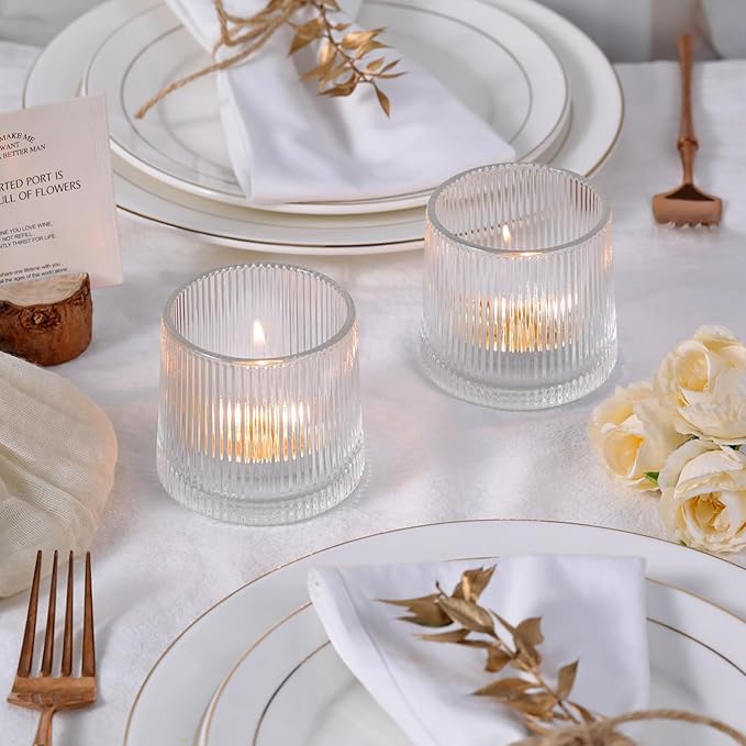 DARJEN Clear Ribbed Tealight Votive Candle Holders- 6Pack Glass Candle Holders - Image 4