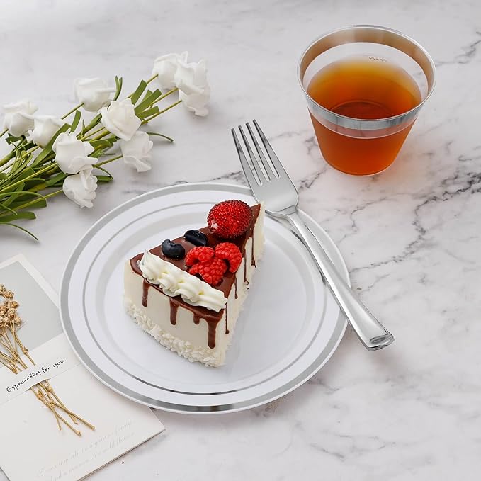BESTVIP 300PCS Plastic Dinnerware Set, Anniversary, Includes: Dinner Plates - Image 3