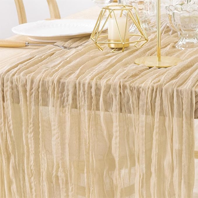 MLMW Champagne Gold Table Runner Cheesecloth Boho Gauze Rustic Cheese Cloth 160 by MLMW
