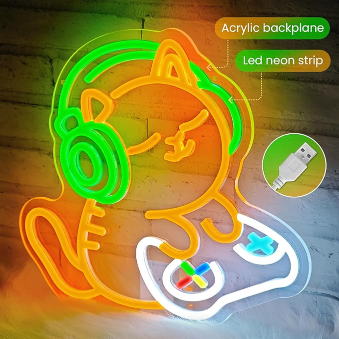 Cat Gamer Neon Sign, Cat with Headphones Led Sign, Neon Signs - Image 2