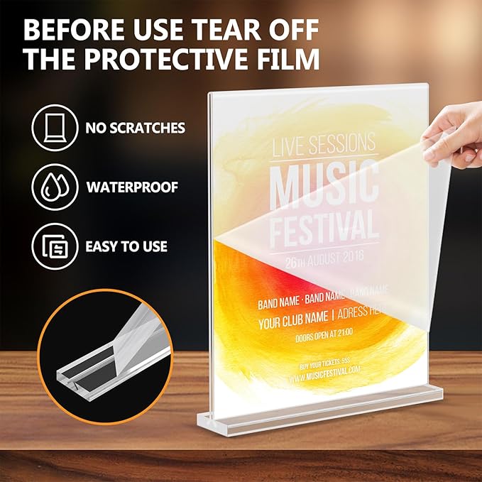 Acrylic Sign Holder 8.5 x 11, Double Sided Sign Holder Stand, Plastic 6 Pack - Image 5