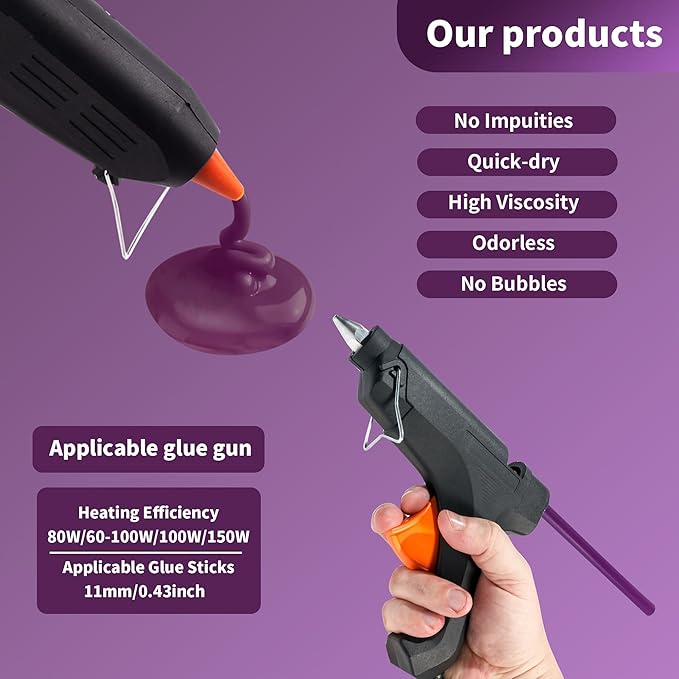 MATUFF Purple Hot Glue Sticks Full Size 0.43” Dia x 8” Long, All-Purpose - Image 4