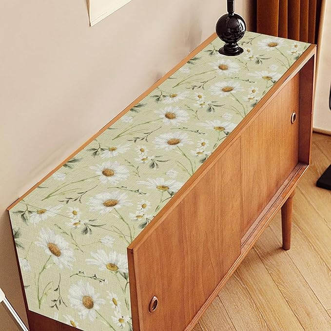 Spring Daisy Table Runner, Farmhouse Seasonal Summer Flower Retro Country Table - Image 2