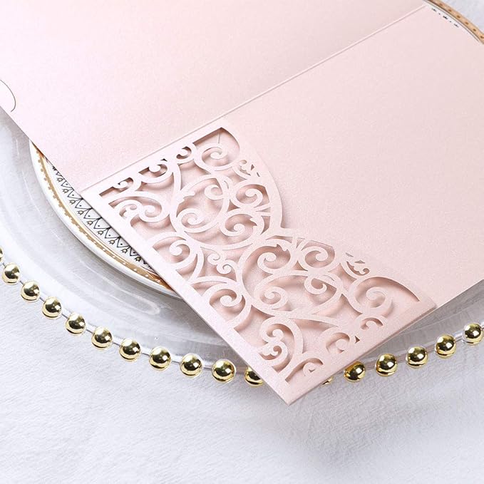 PONATIA 5.12 x 7.2 Inches 20PCS Tri-Fold Laser Cut Wedding Invitation Pocket - Image 5