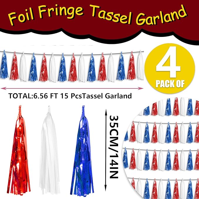 4P Metallic Fringe Tassel Banner Garland Foil Tinsel Streamer Wall Curtain - Image 2