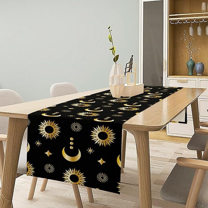 Magic Gold Sun Moon Stars Table Runner Mystical Farmhouse Rustic TableRunner - Image 7