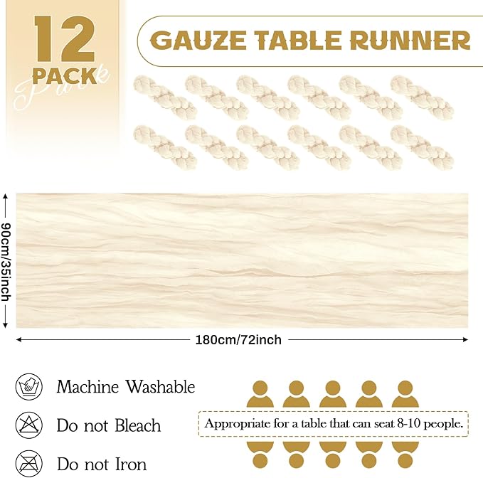 Aktor 12 Pack Ivory Table Runner Boho Cheesecloth Table Runner Semi Sheer Gauze - Image 4