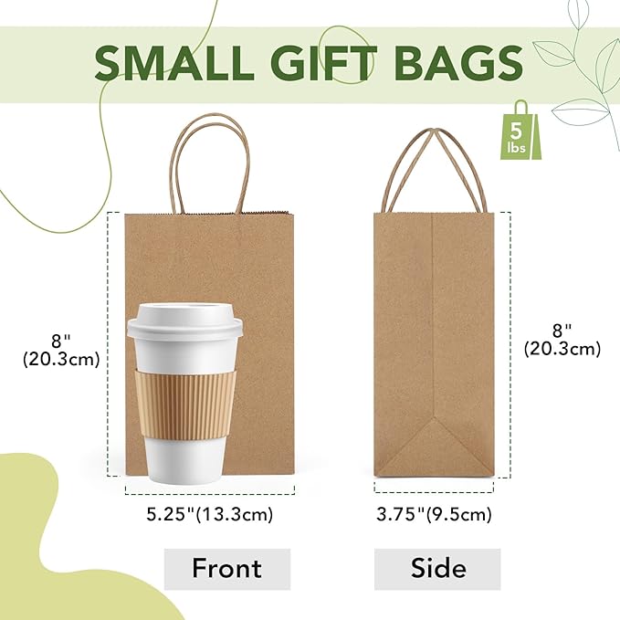MESHA Kraft Gift Bags 200 Pack 5.25x3.75x8 Inch Small Brown Paper Bags - Image 2