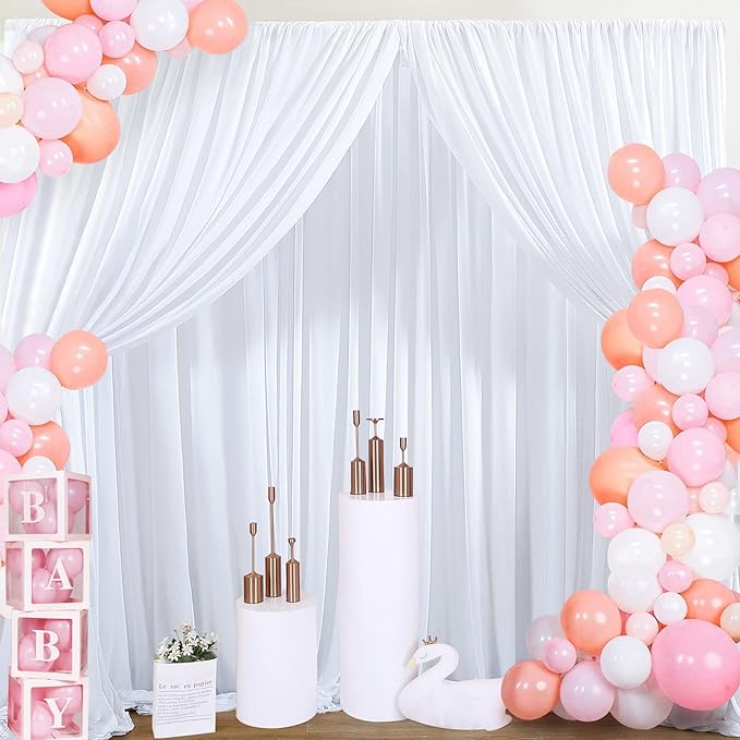 20 ft x 10 ft Wrinkle Free White Backdrop Curtain - Image 8