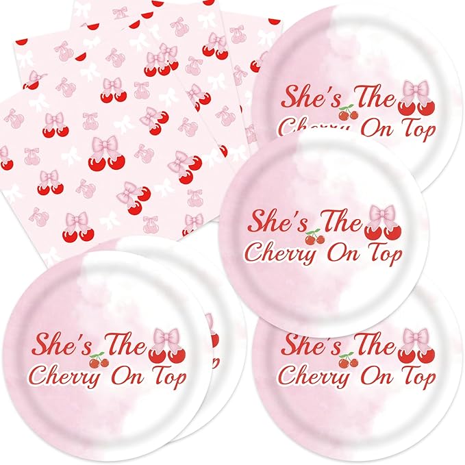 40pcs Cherry Birthday Decorations Bow Cherry Themed Plates and Napkins by Unknown