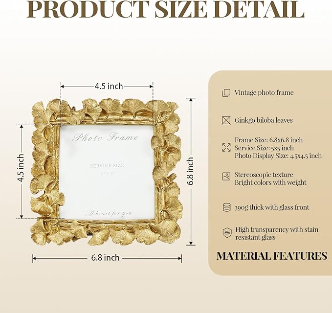 Cuspin Vintage Gold 5x5 Picture Frame, Antique Square Photo Frame - Image 3