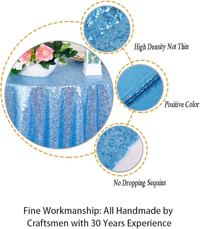 ShinyBeauty Sequin Tablecloth Square 54x54-Inch Baby Blue Table Cloths - Image 4