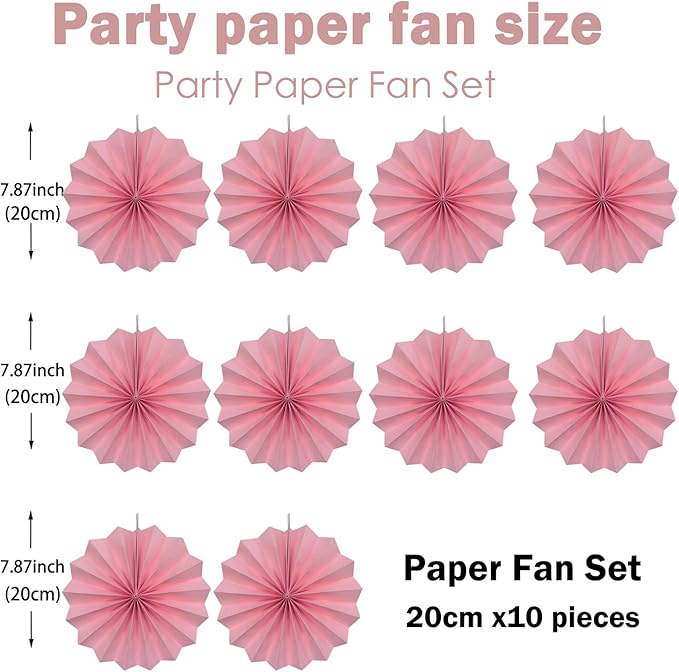 Pink Party Decorations, Baby Shower Decorations Party Paper Fans Bulk 8in - Image 2