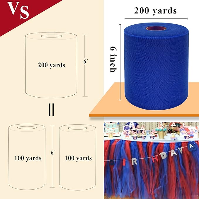 Royal Blue Tulle Fabric Rolls 6 Inch by 200 Yards Fabric Spool Tulle Ribbon - Image 2
