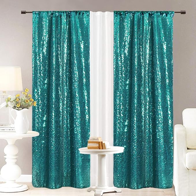 Eternal Beauty Sequin Backdrop Curtains, 2x8 Ft-2 Panels Teal Back Drop - Image 2