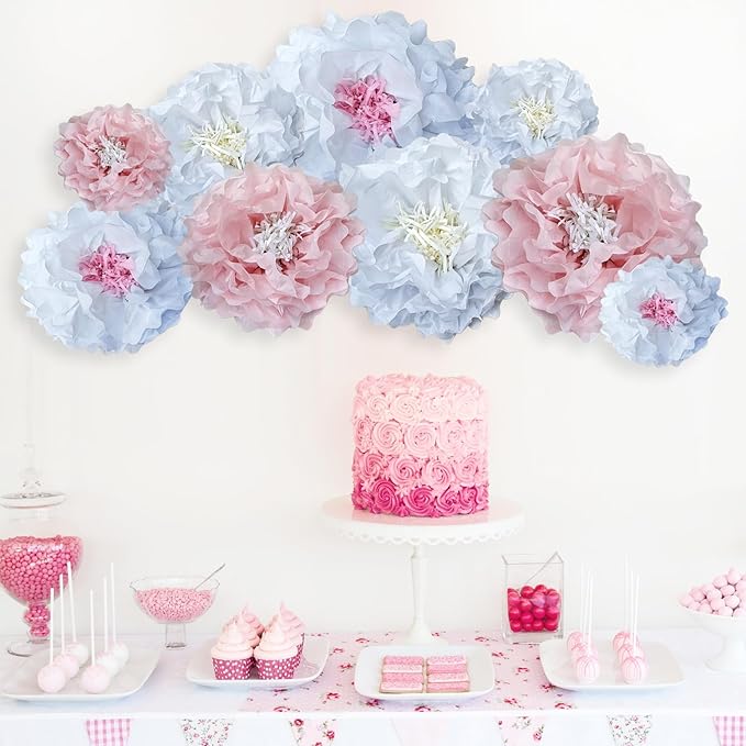 Pink Paper Flowers Decoration-Blush Pink Cream Colorful Paper Pom Poms Wall - Image 6