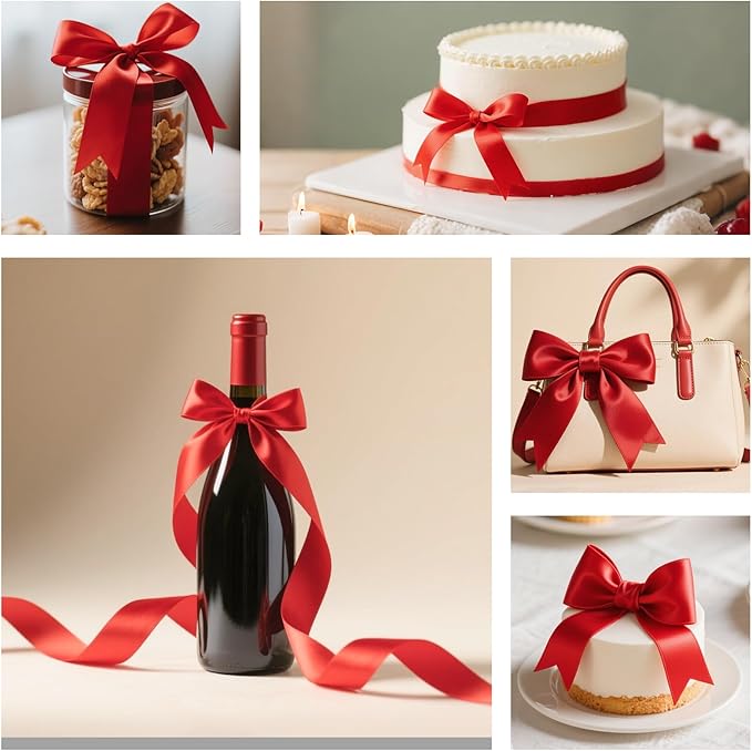 Red Satin Ribbon 1 Inch Wide x 50 Yards, Double Sided Polyester Ribbon - Image 4