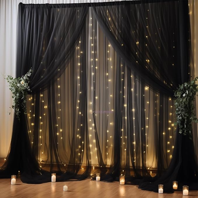 30×10ft Black Tulle Backdrop Curtain - Image 4