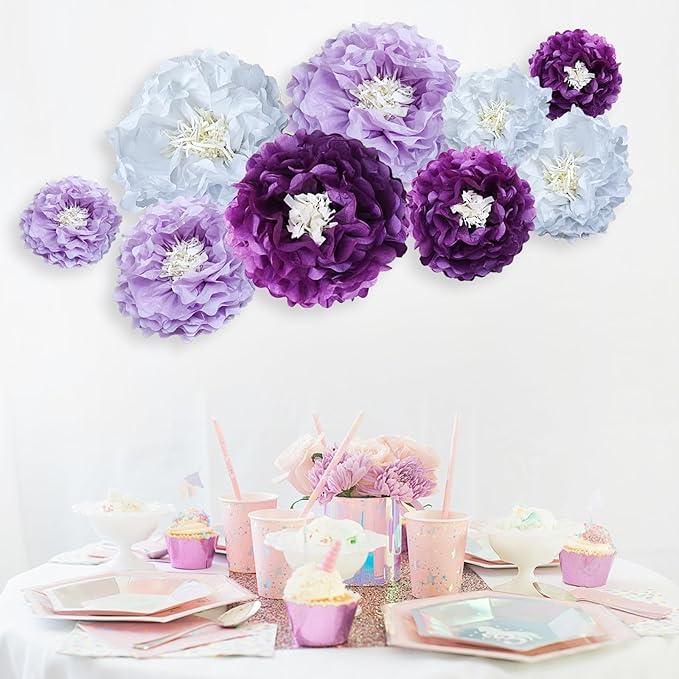 Purple Paper Flower Pom Poms Wall Decorations - Image 7