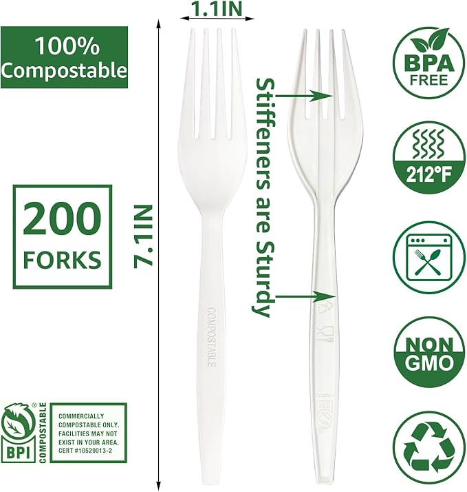 MISISIPI 100% Compostable Forks Biodegradable Forks HeavyDuty No Plastic Forks - Image 3