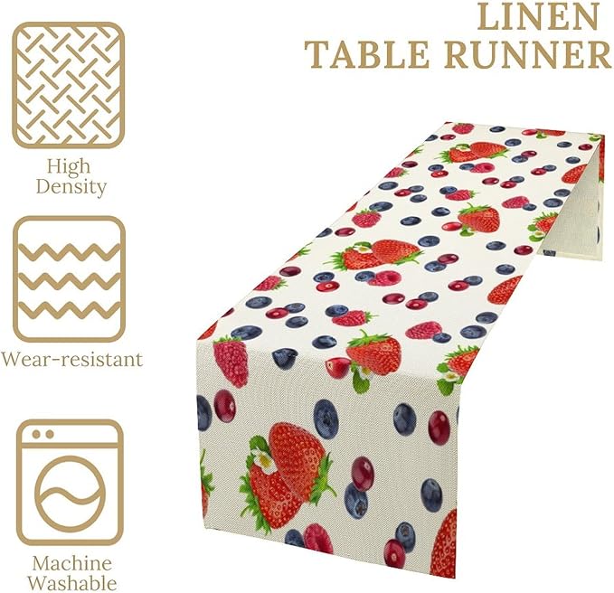 Strawberry Table Runner Spring Summer Fruit Wild Berry Forest Garden Dinner - Image 4